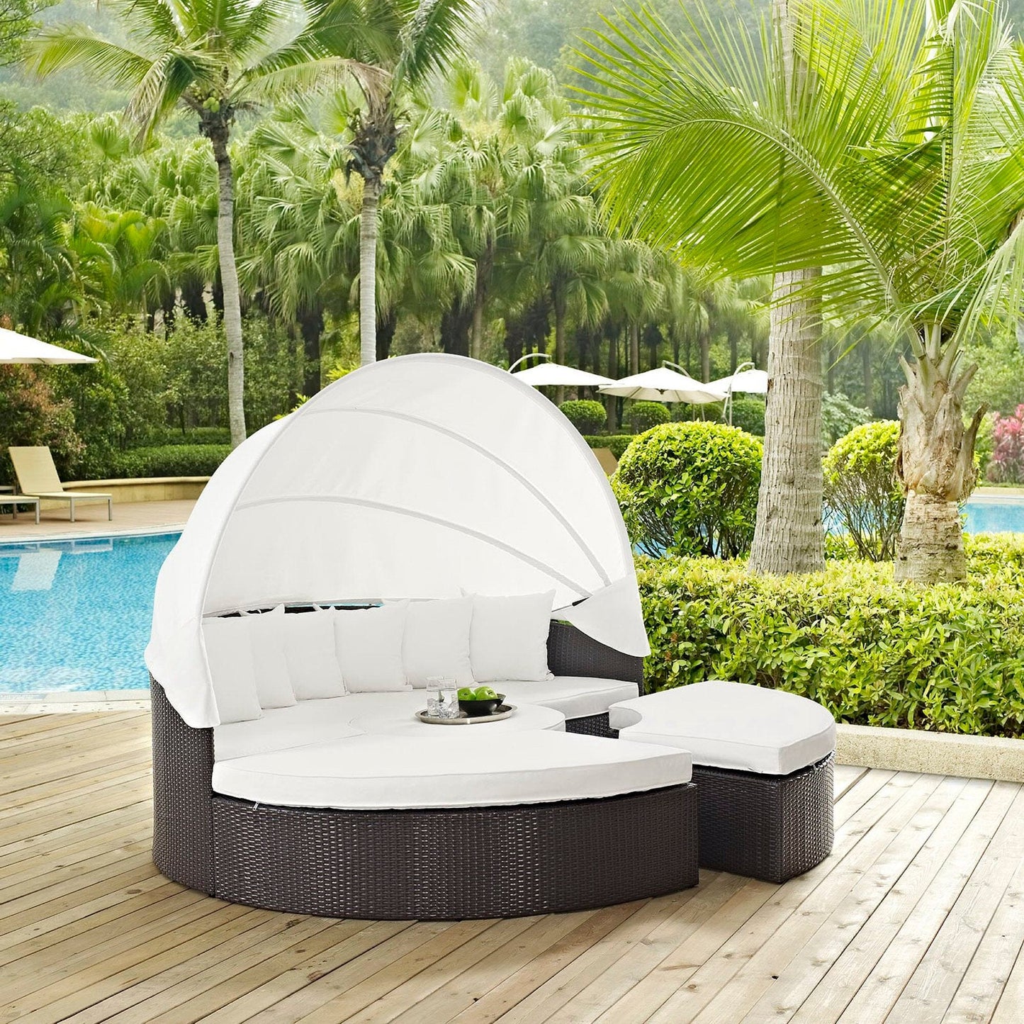 Convene Outdoor Patio Wicker Rattan Canopy Sectional Daybed in Espresso White by Modway (EEI-2173) Daybed Modway 