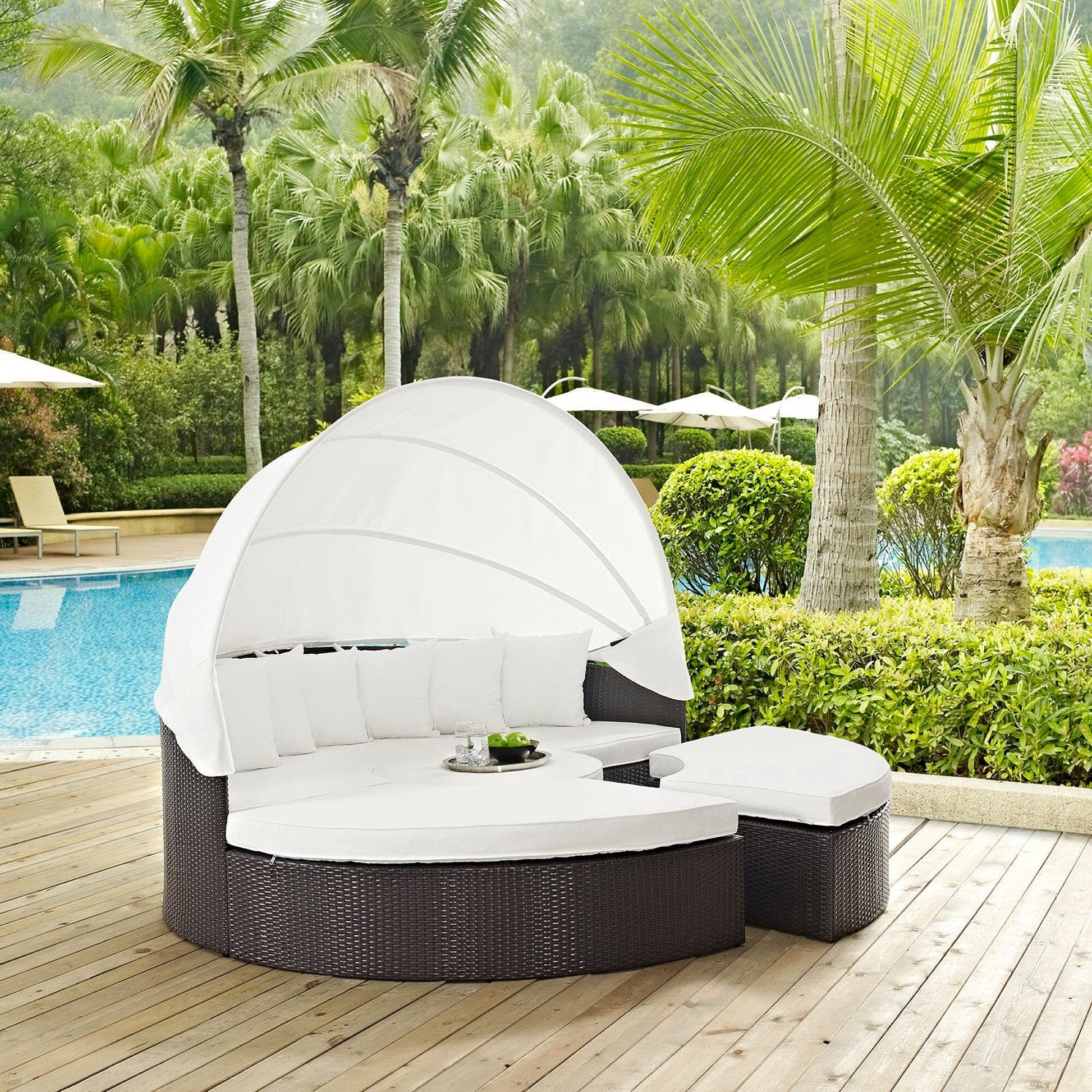 Convene Outdoor Patio Wicker Rattan Canopy Sectional Daybed in Espresso White by Modway (EEI-2173) Daybed Modway 