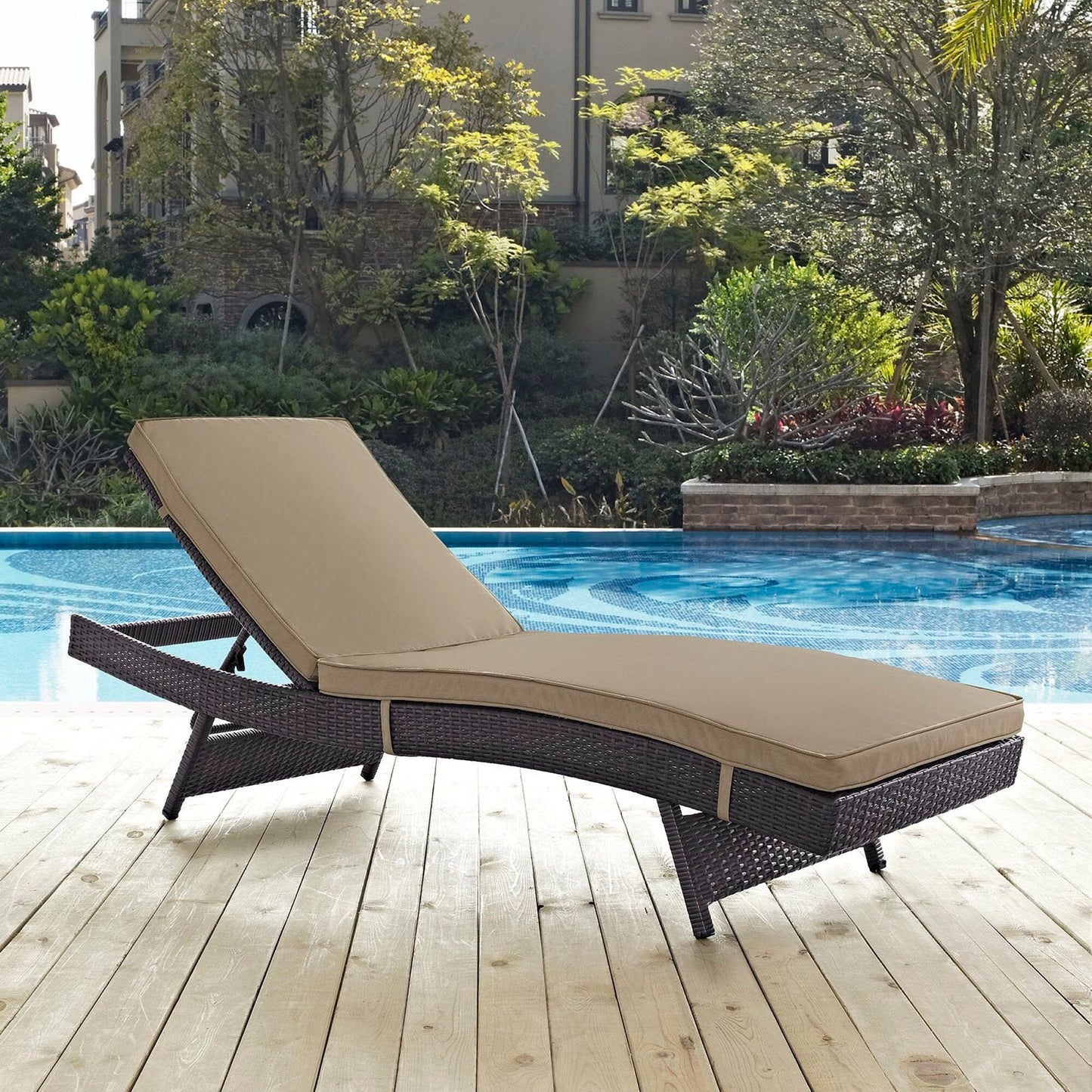 Convene Outdoor Patio Wicker Rattan Chaise (Espresso Mocha) by Modway Chaise Lounge Modway 