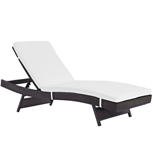Convene Outdoor Patio Wicker Rattan Chaise (Espresso / White) by Modway Outdoor Patio Chaise Lounge Set Modway 
