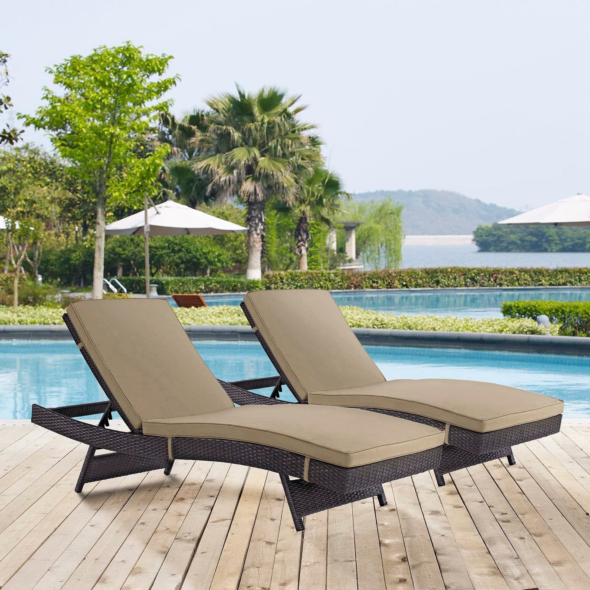 Convene Outdoor Patio Wicker Rattan Chaise Lounge Set of 2 (Espresso / Mocha) by Modway Chaise Lounge Modway 