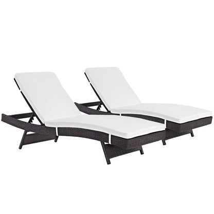 Convene Outdoor Patio Wicker Rattan Chaise Set of 2 (Espresso / White) by Modway Chaise Set Modway 
