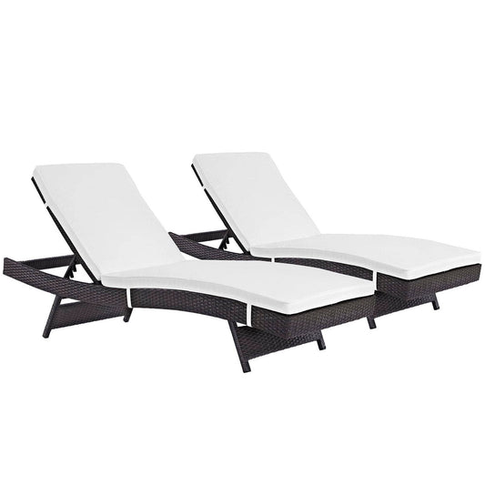 Convene Outdoor Patio Wicker Rattan Chaise Set of 2 (Espresso / White) by Modway Outdoor Chaise Lounge Set Modway 