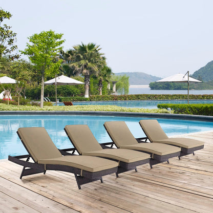Convene Outdoor Patio Wicker Rattan Chaise Set of 4 (Espresso / Mocha) by Modway Chaise Set Modway 