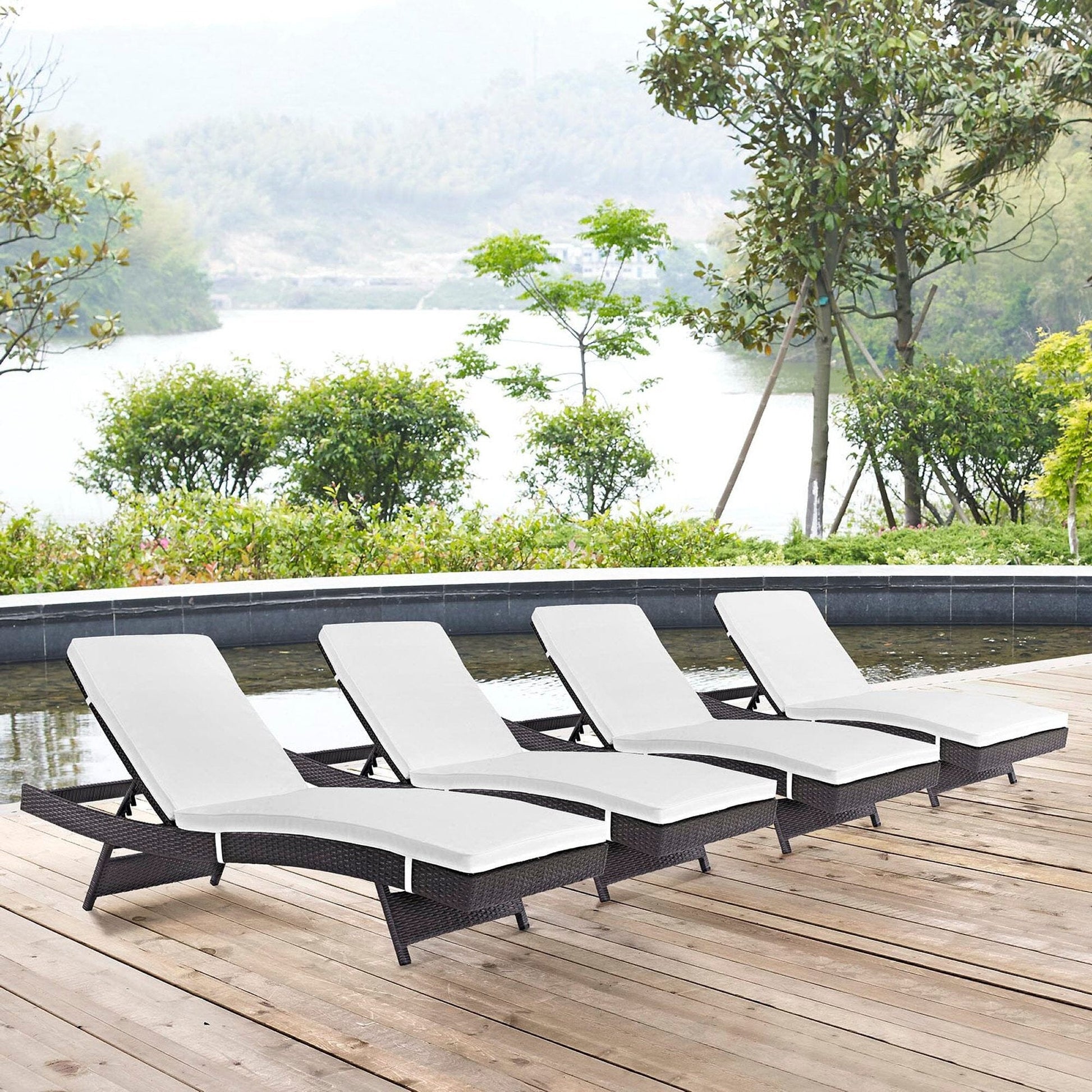 Convene Outdoor Patio Wicker Rattan Chaise Set of 4 (Espresso / White) by Modway Chaise Set Modway 
