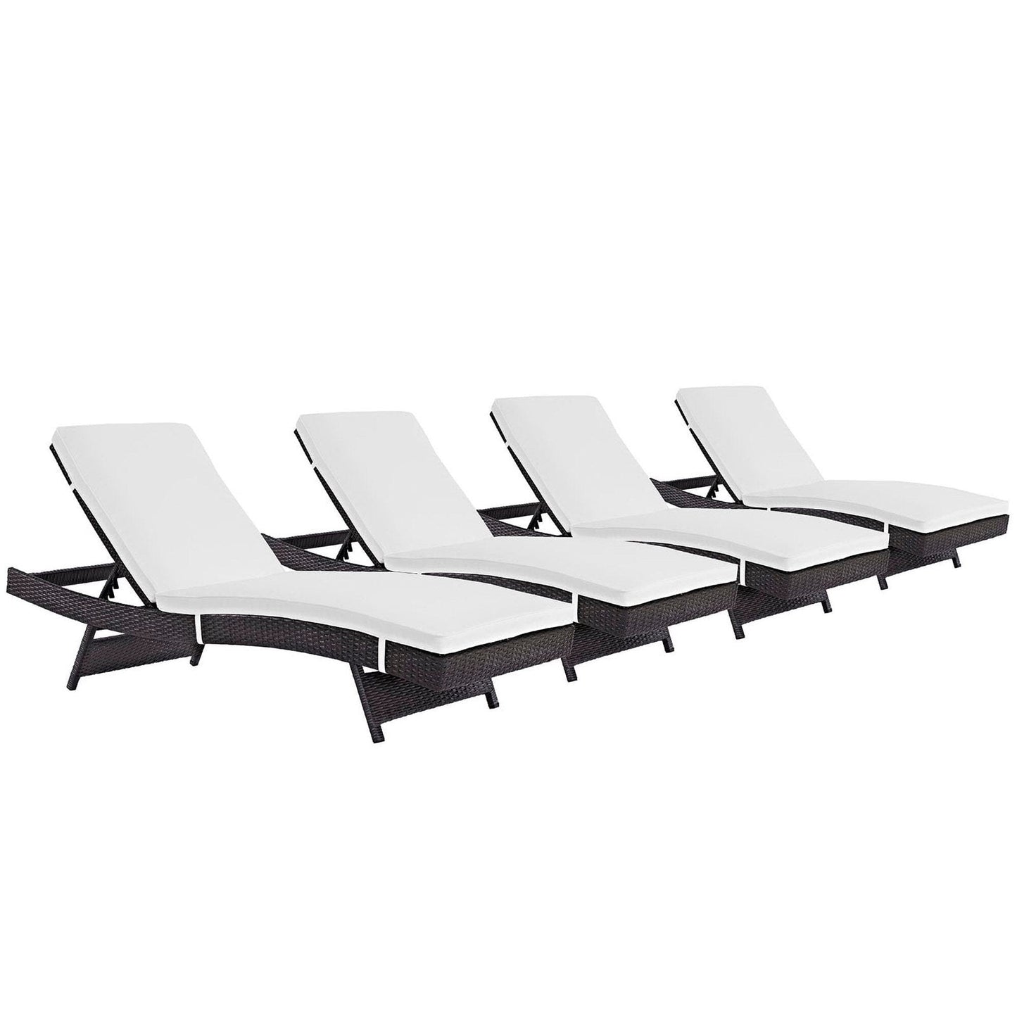 Convene Outdoor Patio Wicker Rattan Chaise Set of 4 (Espresso / White) by Modway Chaise Set Modway 