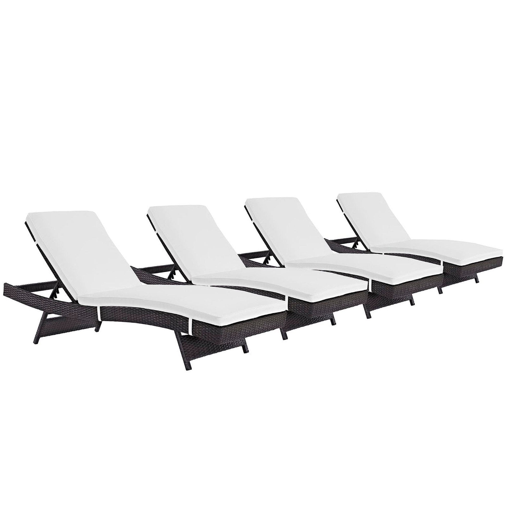 Convene Outdoor Patio Wicker Rattan Chaise Set of 4 (Espresso / White) by Modway Chaise Set Modway 