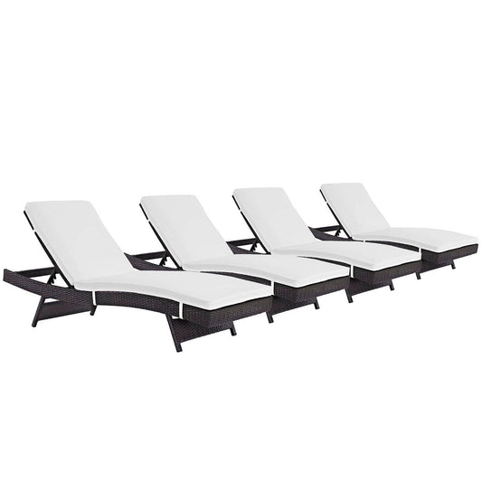 Convene Outdoor Patio Wicker Rattan Chaise Set of 4 (Espresso / White) by Modway Outdoor Patio Chaise Lounge Set Modway 