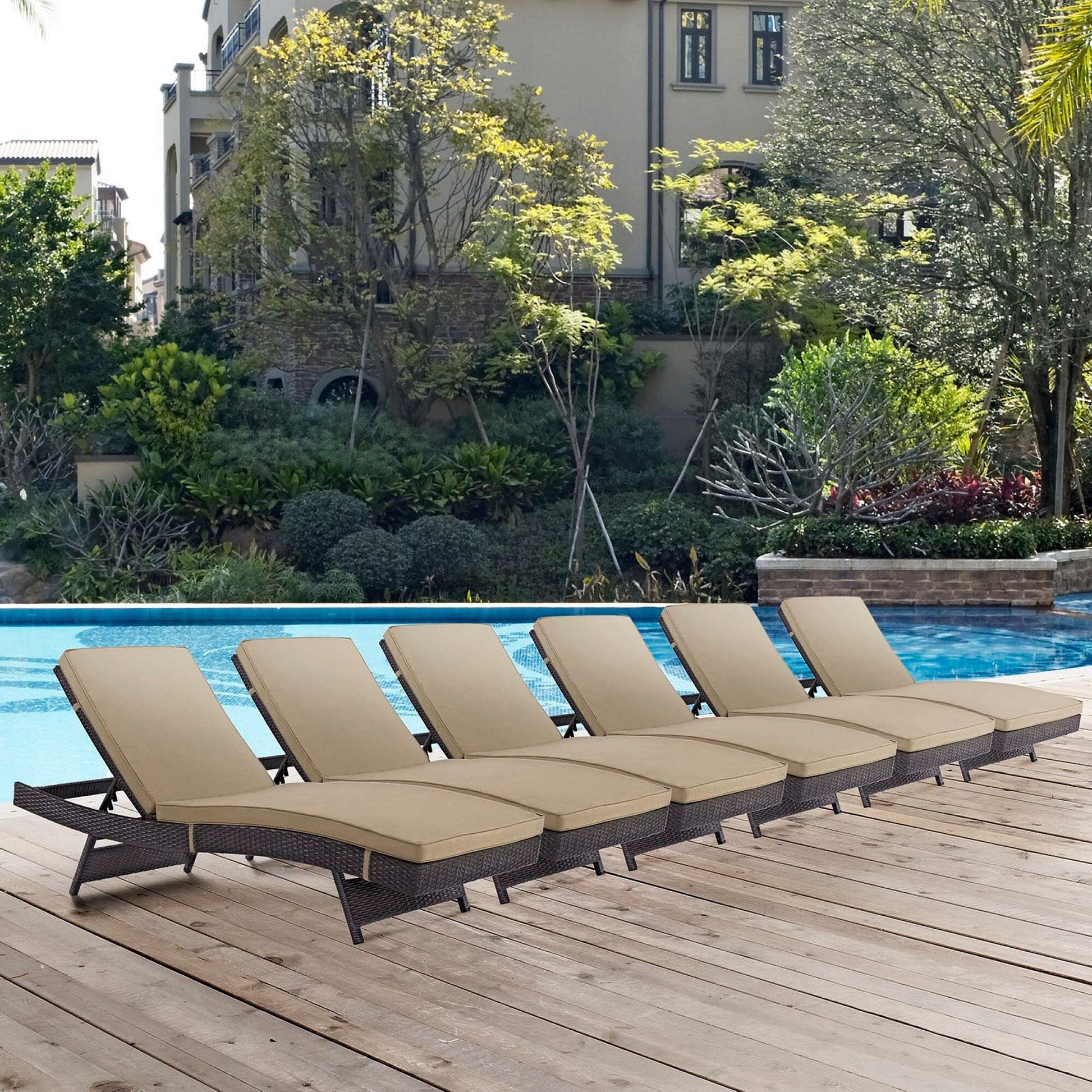 Convene Outdoor Patio Wicker Rattan Chaise Set of 6 (Espresso / Mocha) by Modway Chaise Set Modway 