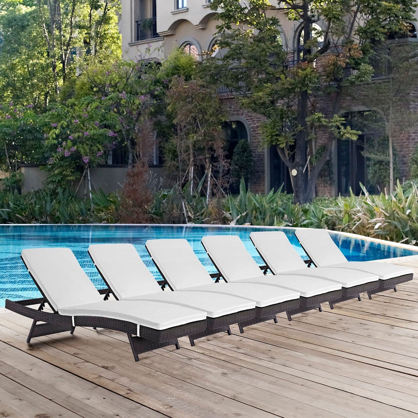Convene Outdoor Patio Wicker Rattan Chaise Set of 6 (Espresso / White) by Modway Chaise Set Modway 