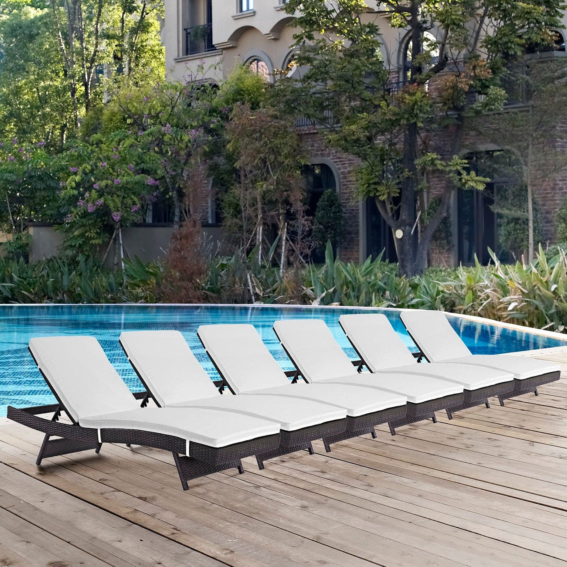 Convene Outdoor Patio Wicker Rattan Chaise Set of 6 (Espresso / White) by Modway Chaise Set Modway 