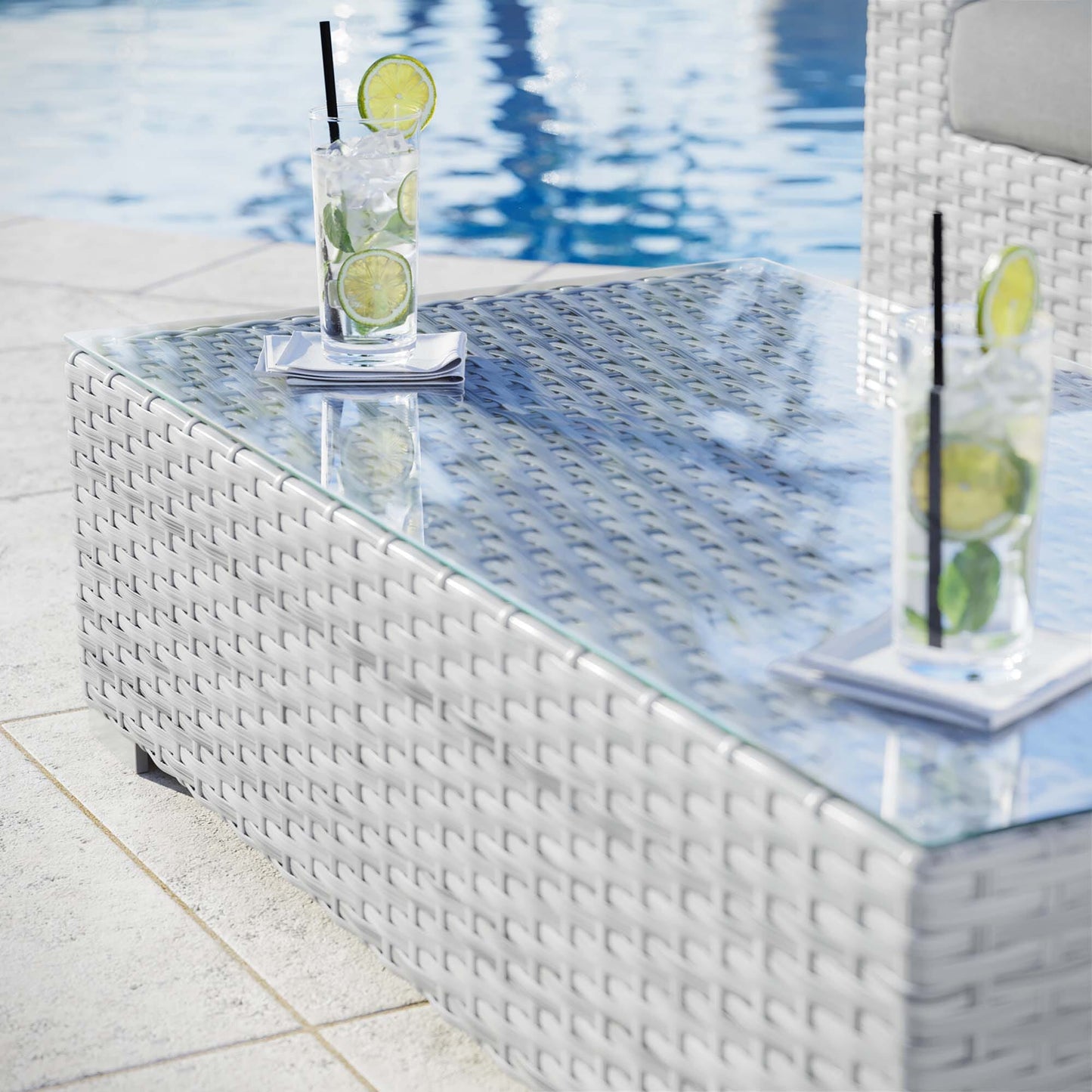 Convene Outdoor Patio Wicker Rattan Coffee Table in Light Gray by Modway Coffee Table Modway 