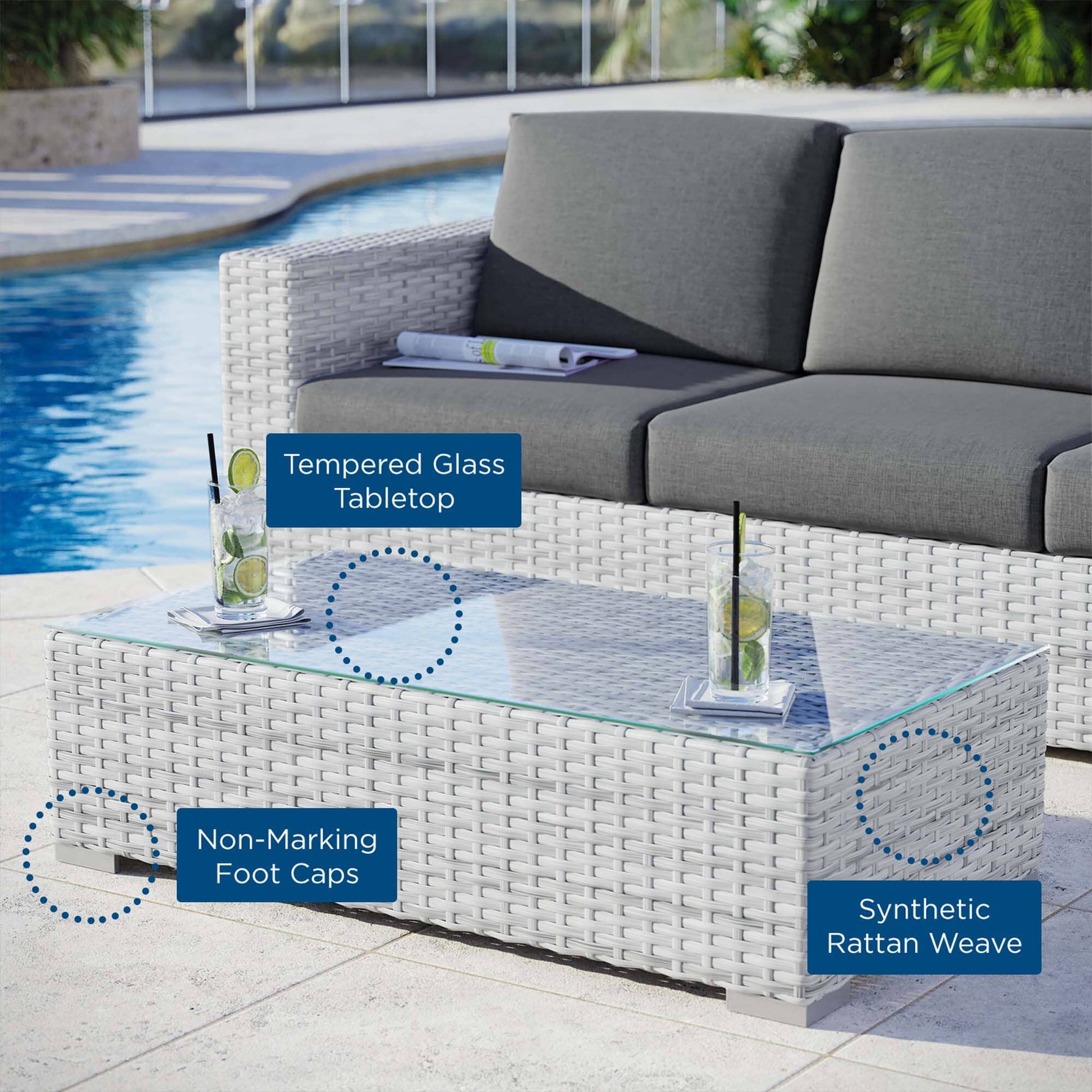 Convene Outdoor Patio Wicker Rattan Coffee Table in Light Gray by Modway Coffee Table Modway 