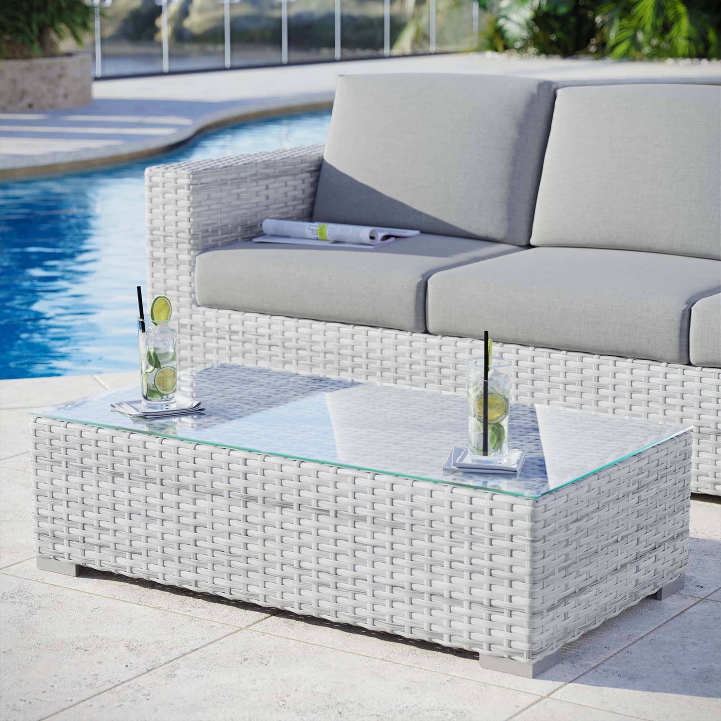 Convene Outdoor Patio Wicker Rattan Coffee Table in Light Gray by Modway Coffee Table Modway 