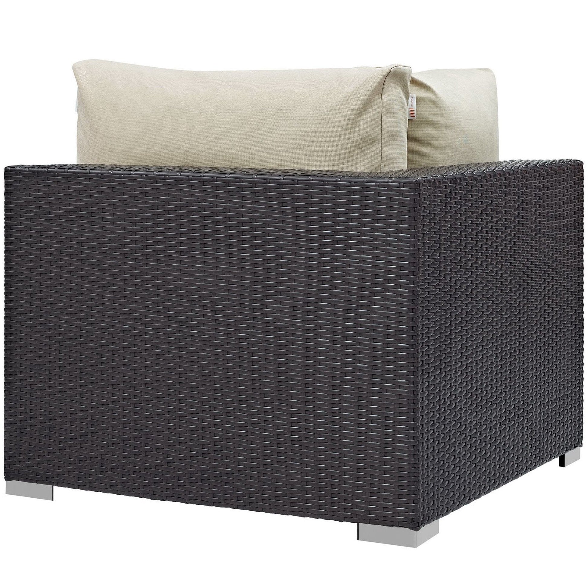 Convene Outdoor Patio Wicker Rattan Corner Chair (Espresso / Beige) by Modway Sectional Piece Modway 