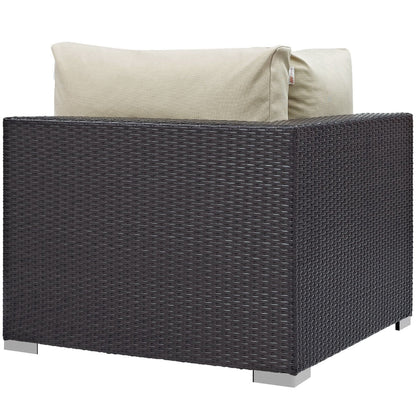 Convene Outdoor Patio Wicker Rattan Corner Chair (Espresso / Beige) by Modway Sectional Piece Modway 