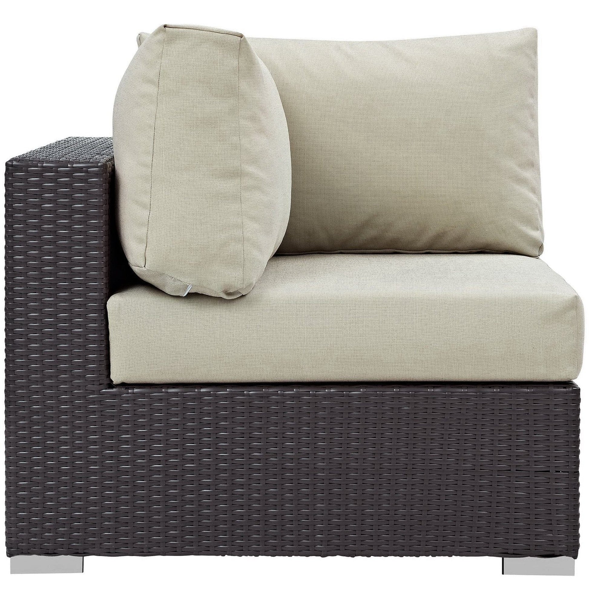 Convene Outdoor Patio Wicker Rattan Corner Chair (Espresso / Beige) by Modway Sectional Piece Modway 