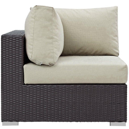 Convene Outdoor Patio Wicker Rattan Corner Chair (Espresso / Beige) by Modway Sectional Piece Modway 