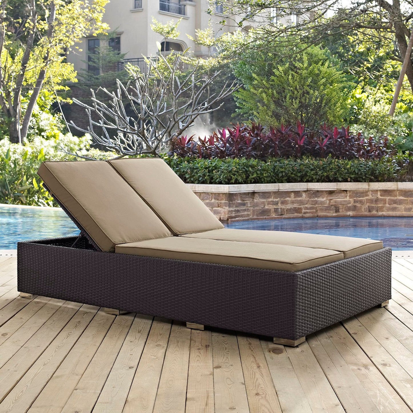 Convene Outdoor Patio Wicker Rattan Double Chaise (Espresso / Mocha) by Modway Chaise Lounge Modway 