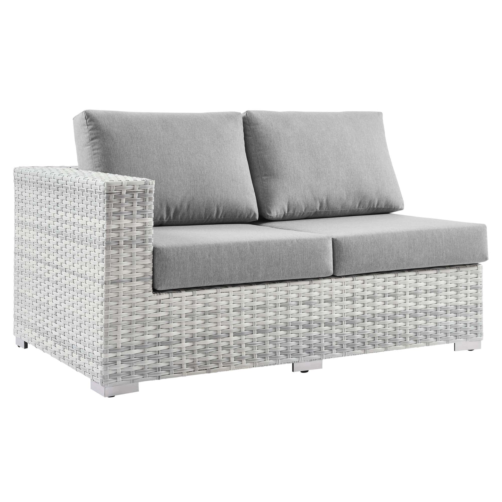 Convene Outdoor Patio Wicker Rattan Left-Arm Loveseat (Light Gray / Gray) by Modway Sectional Piece Modway 
