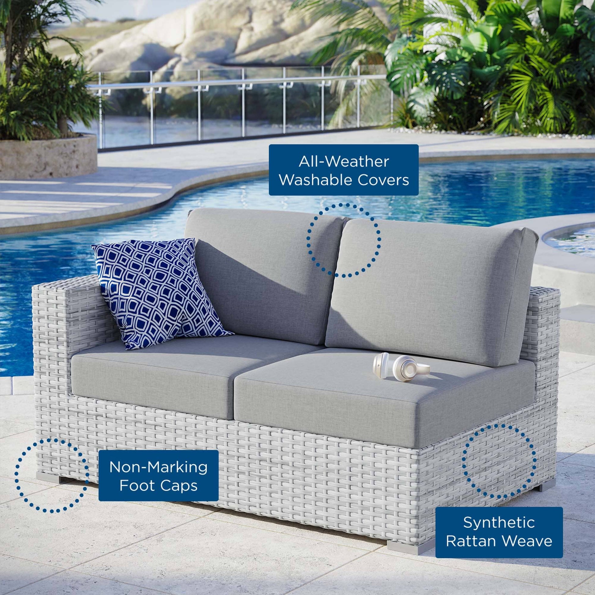 Convene Outdoor Patio Wicker Rattan Left-Arm Loveseat (Light Gray / Gray) by Modway Sectional Piece Modway 