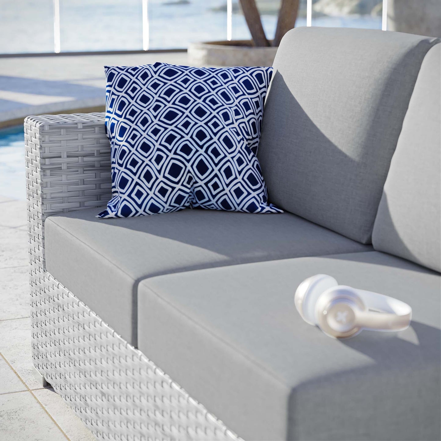 Convene Outdoor Patio Wicker Rattan Left-Arm Loveseat (Light Gray / Gray) by Modway Sectional Piece Modway 