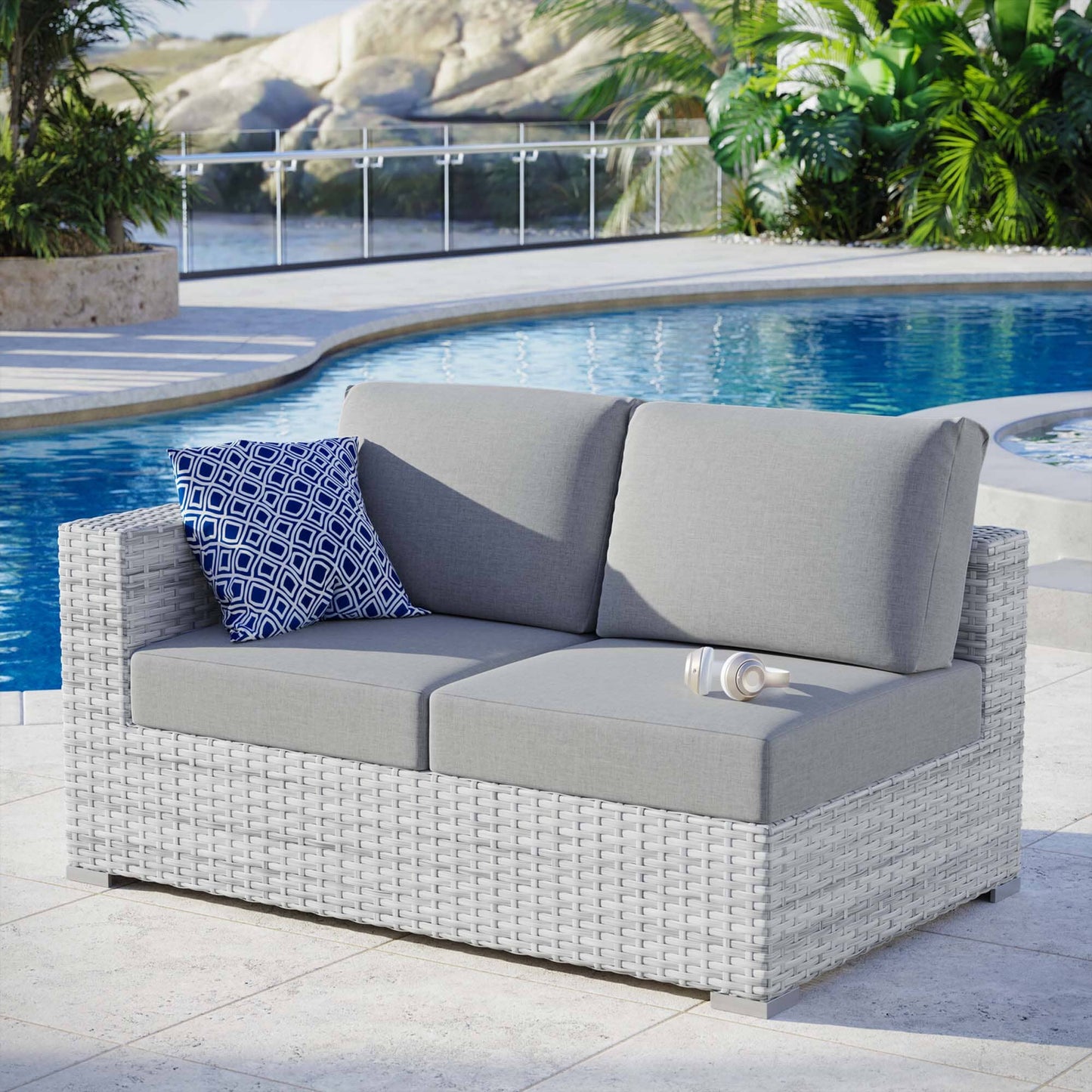Convene Outdoor Patio Wicker Rattan Left-Arm Loveseat (Light Gray / Gray) by Modway Sectional Piece Modway 
