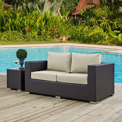 Convene Outdoor Patio Wicker Rattan Loveseat in Espresso Beige by Modway Outdoor Modular Loveseat Modway 