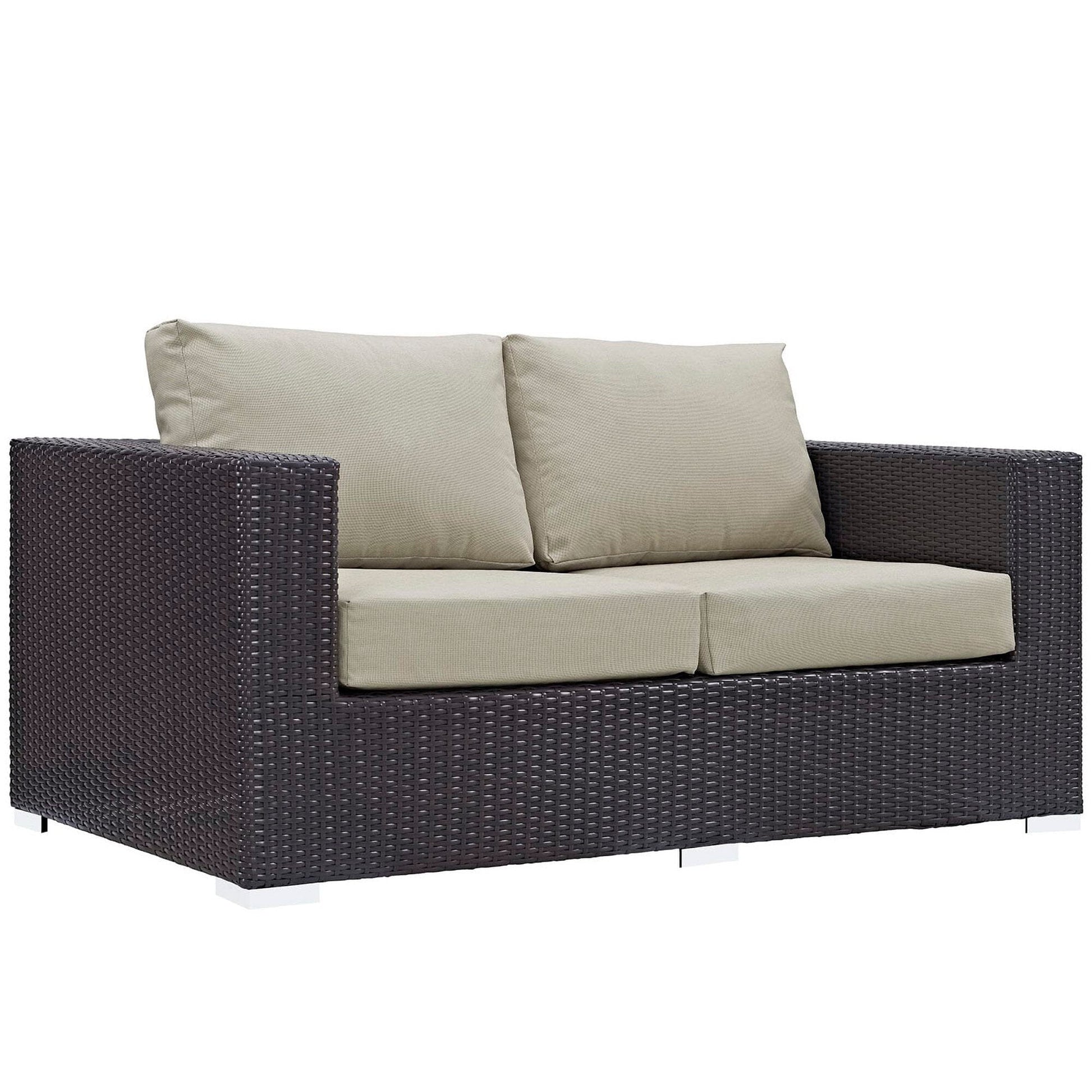 Convene Outdoor Patio Wicker Rattan Loveseat in Espresso Beige by Modway Outdoor Modular Loveseat Modway 