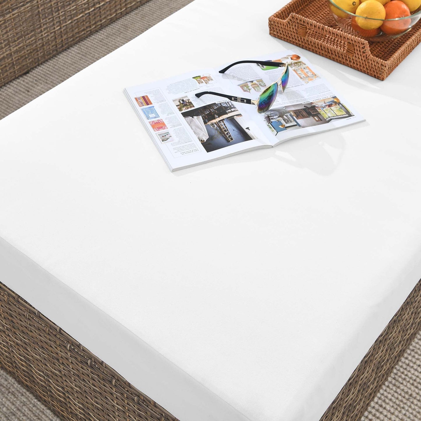 Convene Outdoor Patio Wicker Rattan Rectangle Ottoman (Cappuccino / White) by Modway Ottoman Modway 