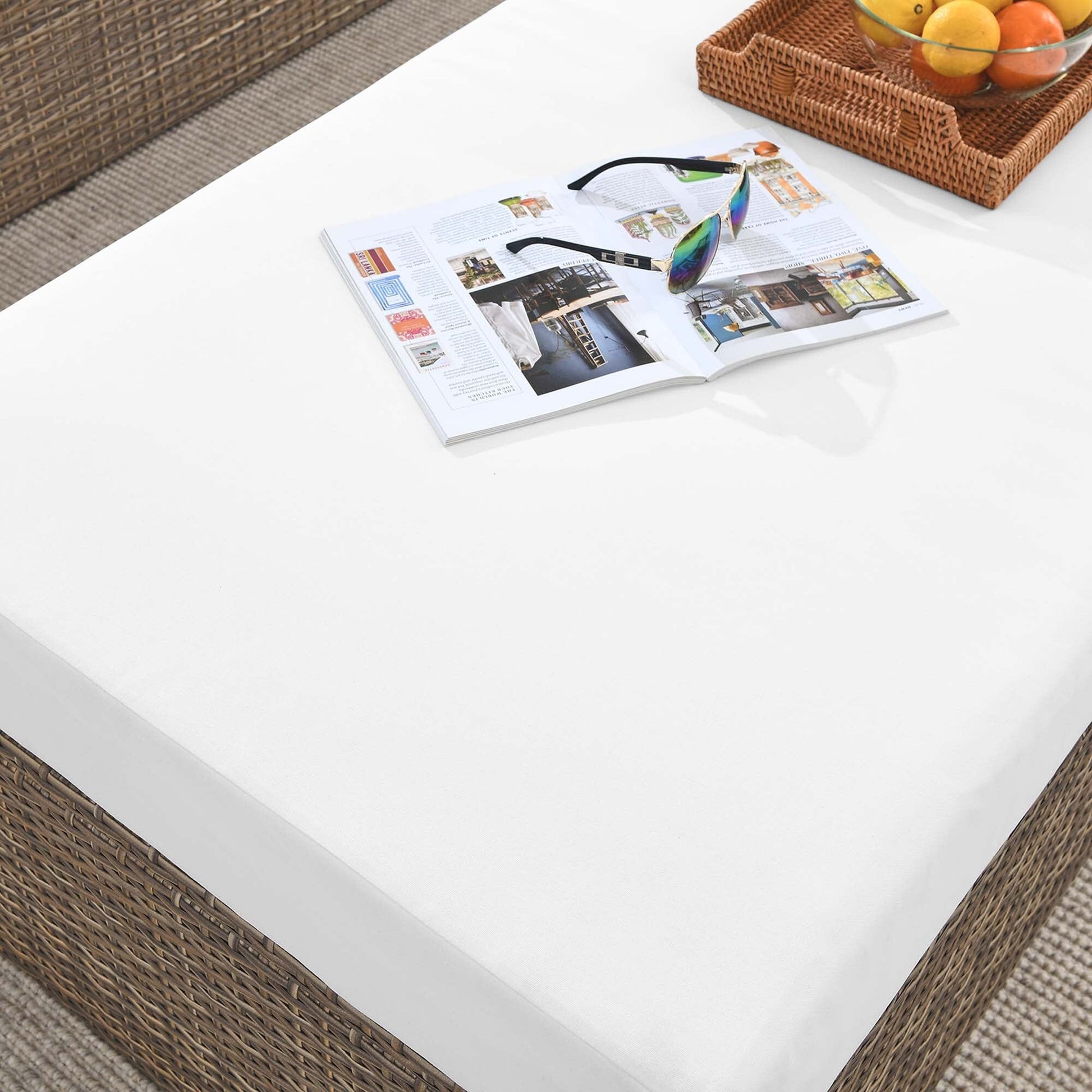 Convene Outdoor Patio Wicker Rattan Rectangle Ottoman (Cappuccino / White) by Modway Ottoman Modway 