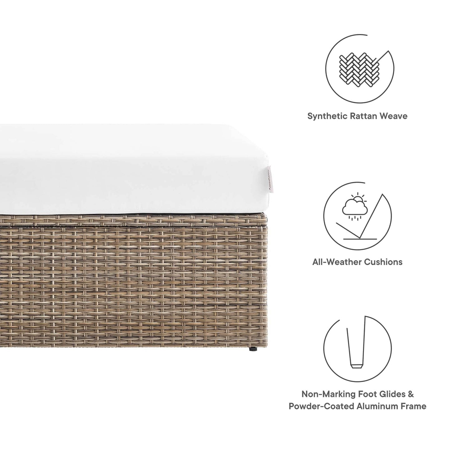 Convene Outdoor Patio Wicker Rattan Rectangle Ottoman (Cappuccino / White) by Modway Outdoor Patio Rectangle Ottoman Modway 