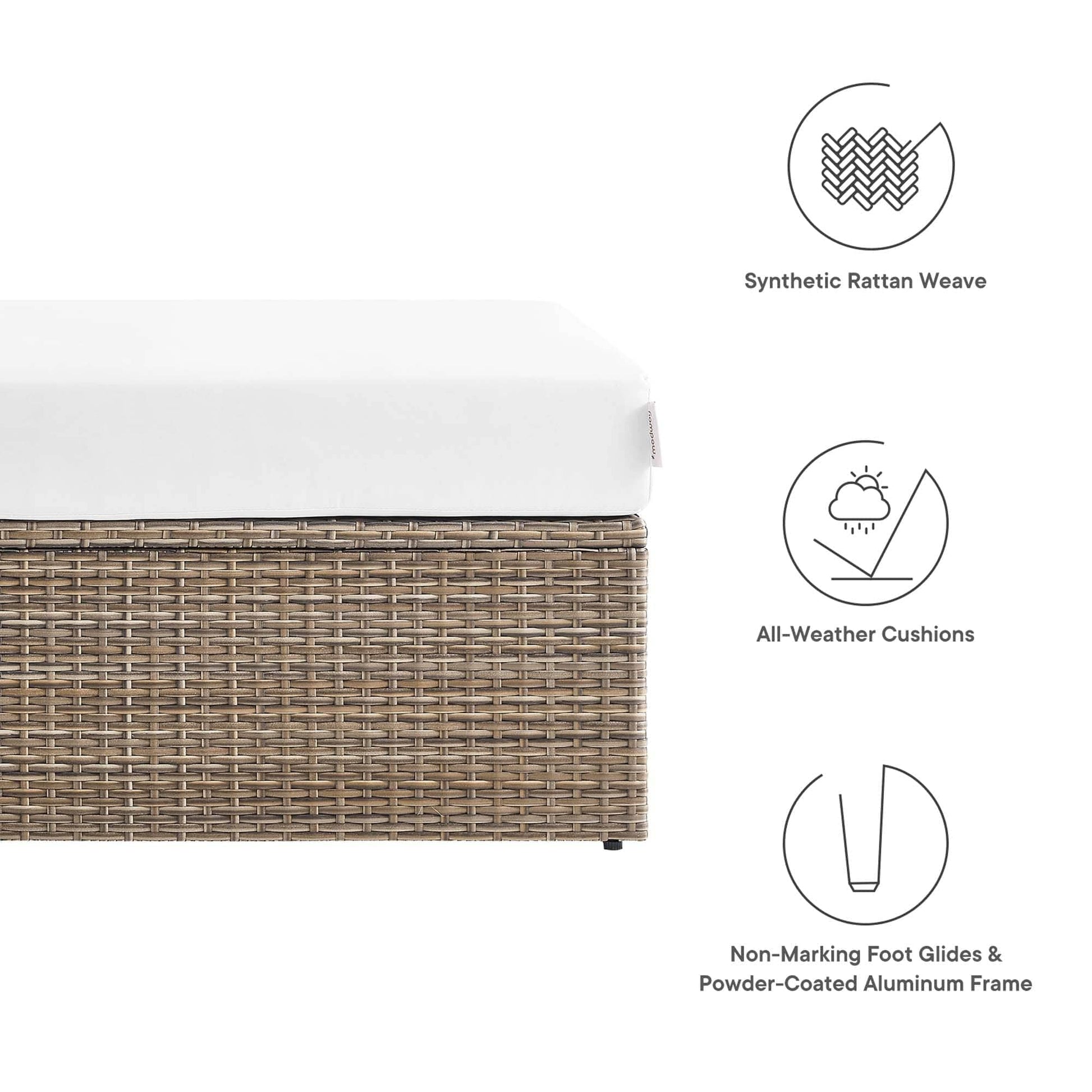 Convene Outdoor Patio Wicker Rattan Rectangle Ottoman (Cappuccino / White) by Modway Outdoor Patio Rectangle Ottoman Modway 