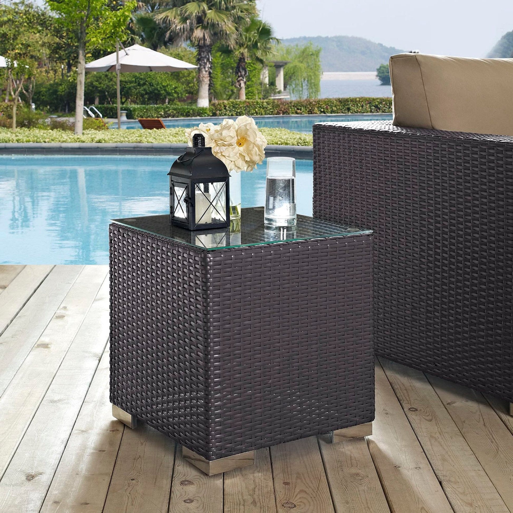 Convene Outdoor Patio Wicker Rattan Side Table (Espresso) by Modway Side Table Modway 