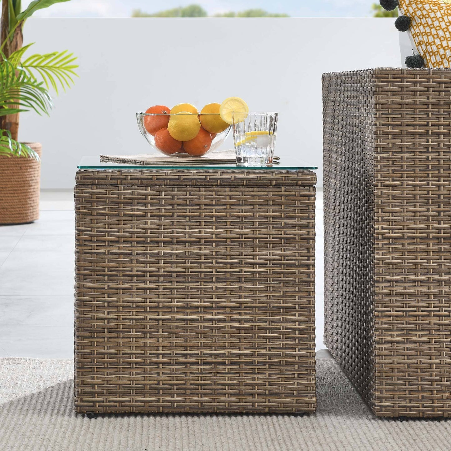Convene Outdoor Patio Wicker Rattan Side Table in Brown by Modway Side Table Modway 