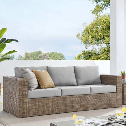 Convene Outdoor Patio Wicker Rattan Sofa in Cappuccino Gray by Modway Sofa Modway 
