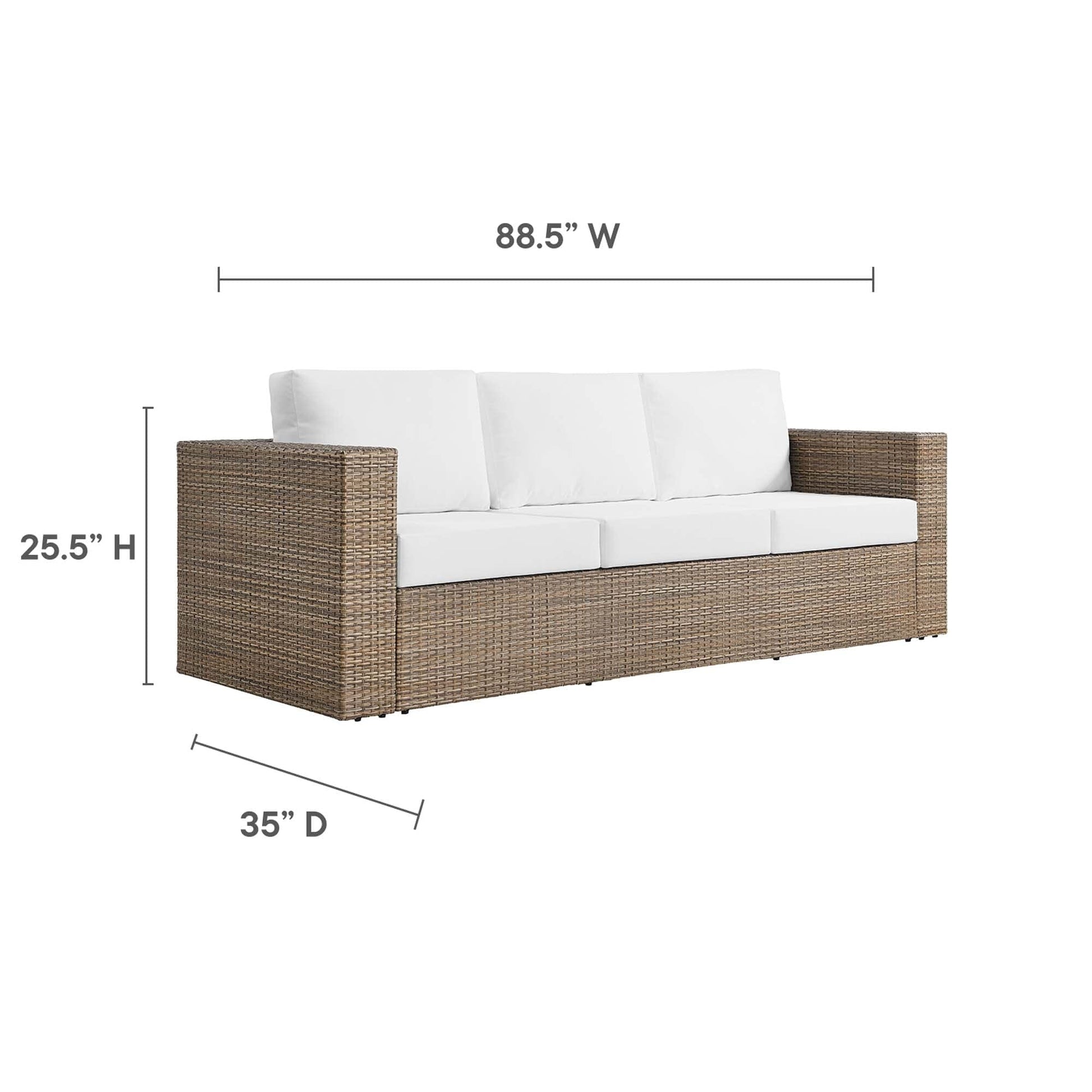Convene Outdoor Patio Wicker Rattan Sofa in Cappuccino White by Modway Sofa Modway 