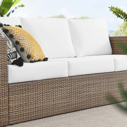 Convene Outdoor Patio Wicker Rattan Sofa in Cappuccino White by Modway Sofa Modway 