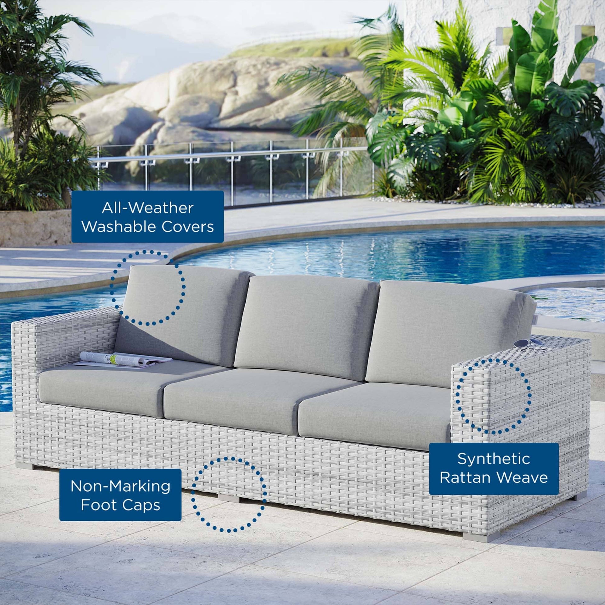 Convene Outdoor Patio Wicker Rattan Sofa in Light Gray Gray by Modway Sofa Modway 