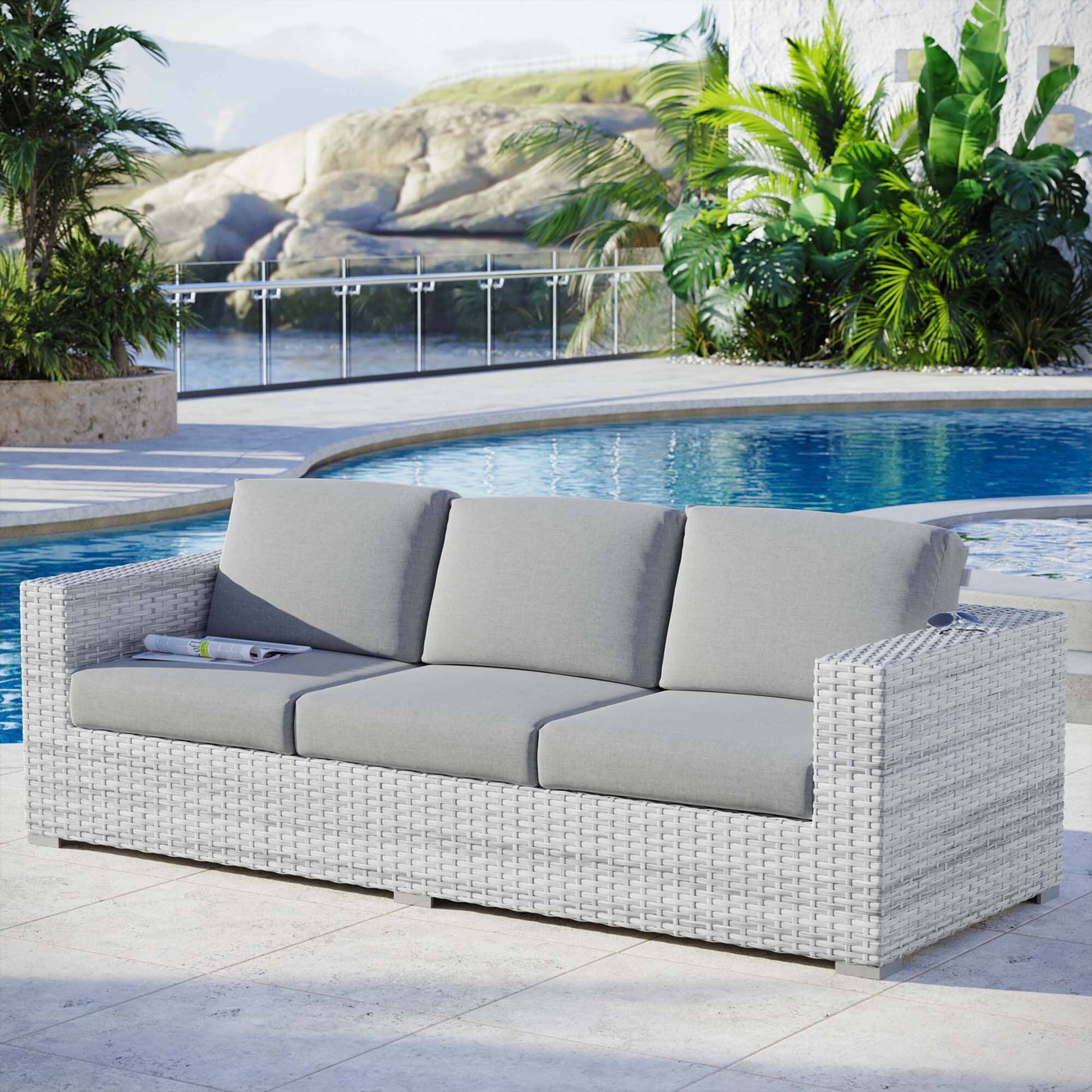 Convene Outdoor Patio Wicker Rattan Sofa in Light Gray Gray by Modway Sofa Modway 