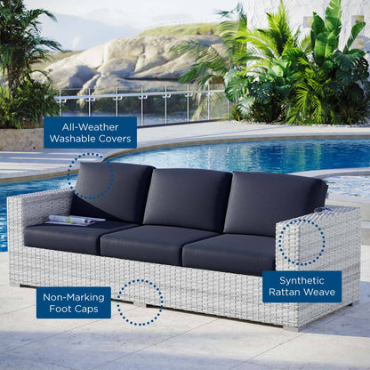 Convene Outdoor Patio Wicker Rattan Sofa (Light Gray Navy) by Modway Sofa Modway 