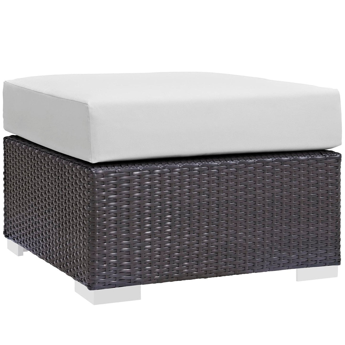 Convene Outdoor Patio Wicker Rattan Square Ottoman (Espresso / White) by Modway Ottoman Modway 