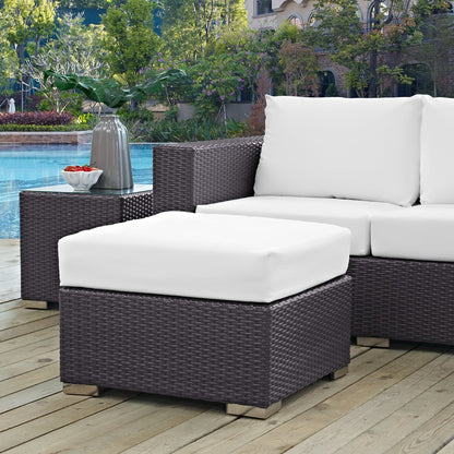 Convene Outdoor Patio Wicker Rattan Square Ottoman (Espresso / White) by Modway Outdoor Patio Ottoman Modway 