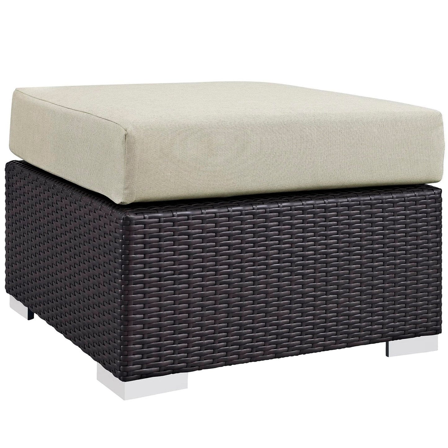 Convene Outdoor Patio Wicker Rattan Square Ottoman in Espresso Beige by Modway Ottoman Modway 