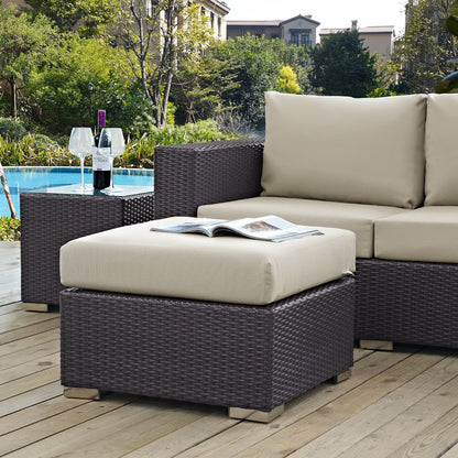 Convene Outdoor Patio Wicker Rattan Square Ottoman in Espresso Beige by Modway Ottoman Modway 