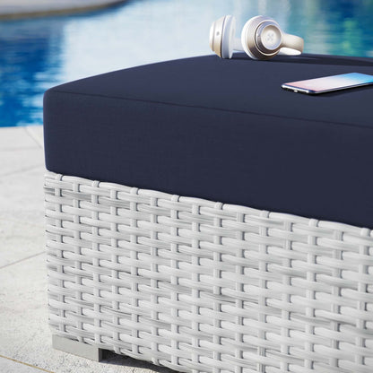 Convene Outdoor Patio Wicker Rattan Square Ottoman in Light Gray Navy by Modway Ottoman Modway 