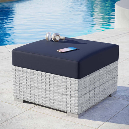 Convene Outdoor Patio Wicker Rattan Square Ottoman in Light Gray Navy by Modway Ottoman Modway 