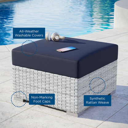 Convene Outdoor Patio Wicker Rattan Square Ottoman in Light Gray Navy by Modway Ottoman Modway 