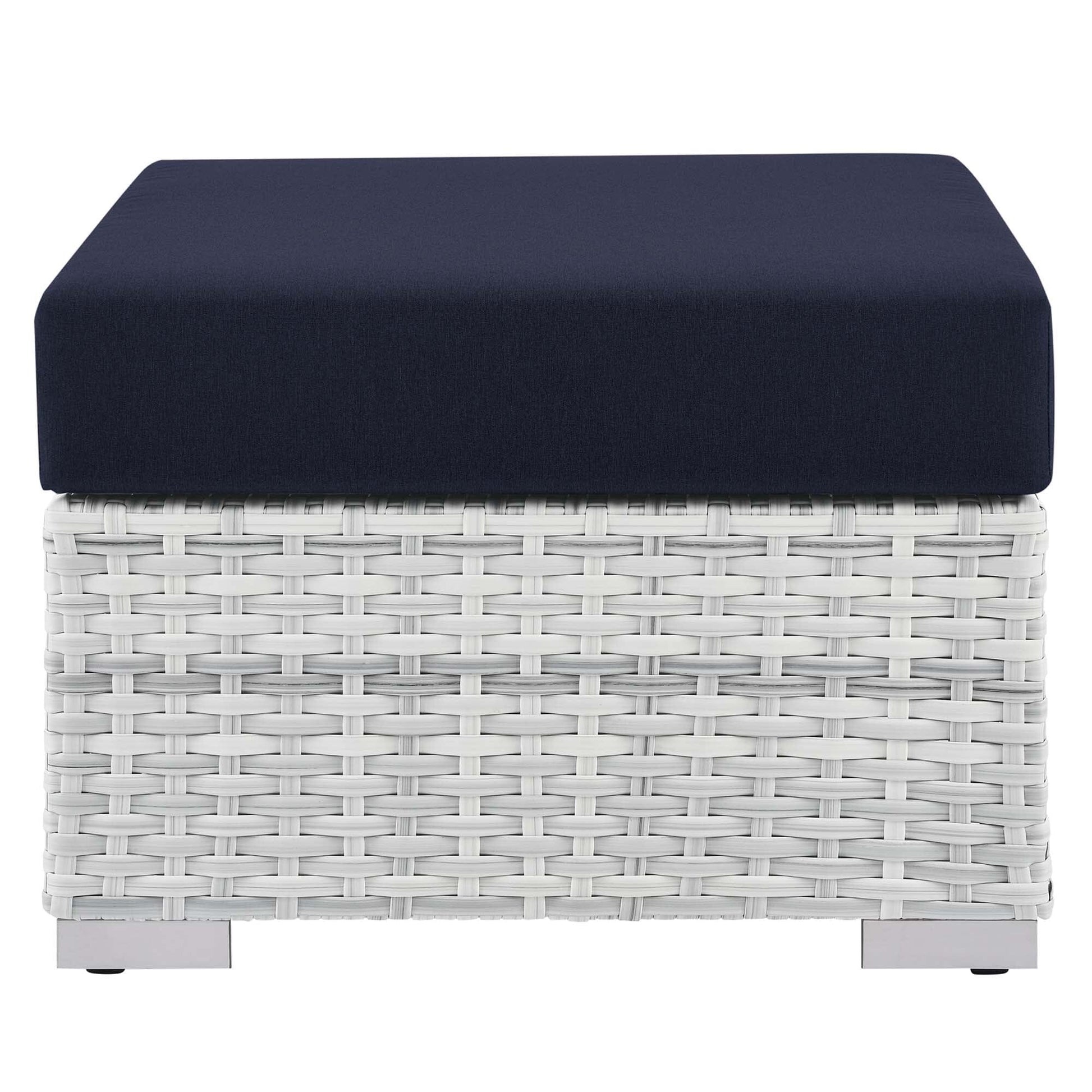 Convene Outdoor Patio Wicker Rattan Square Ottoman in Light Gray Navy by Modway Ottoman Modway 