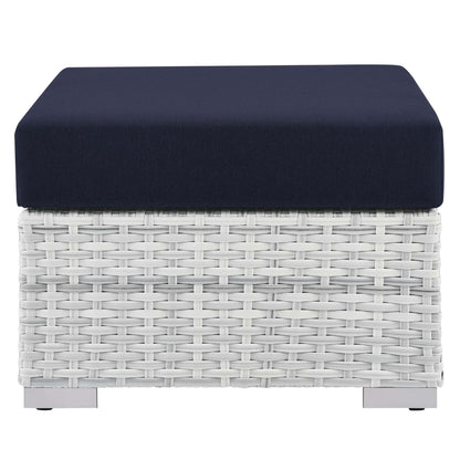 Convene Outdoor Patio Wicker Rattan Square Ottoman in Light Gray Navy by Modway Ottoman Modway 
